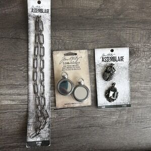 Tim Holtz Assemblage Regal Charms Silver Chain Idea-ology Mini Pocket Watch